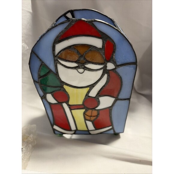 Holiday Tiffany Lamp Style Model FX1-257 New In Box Black Santa Normande Lightin - Picture 7 of 12